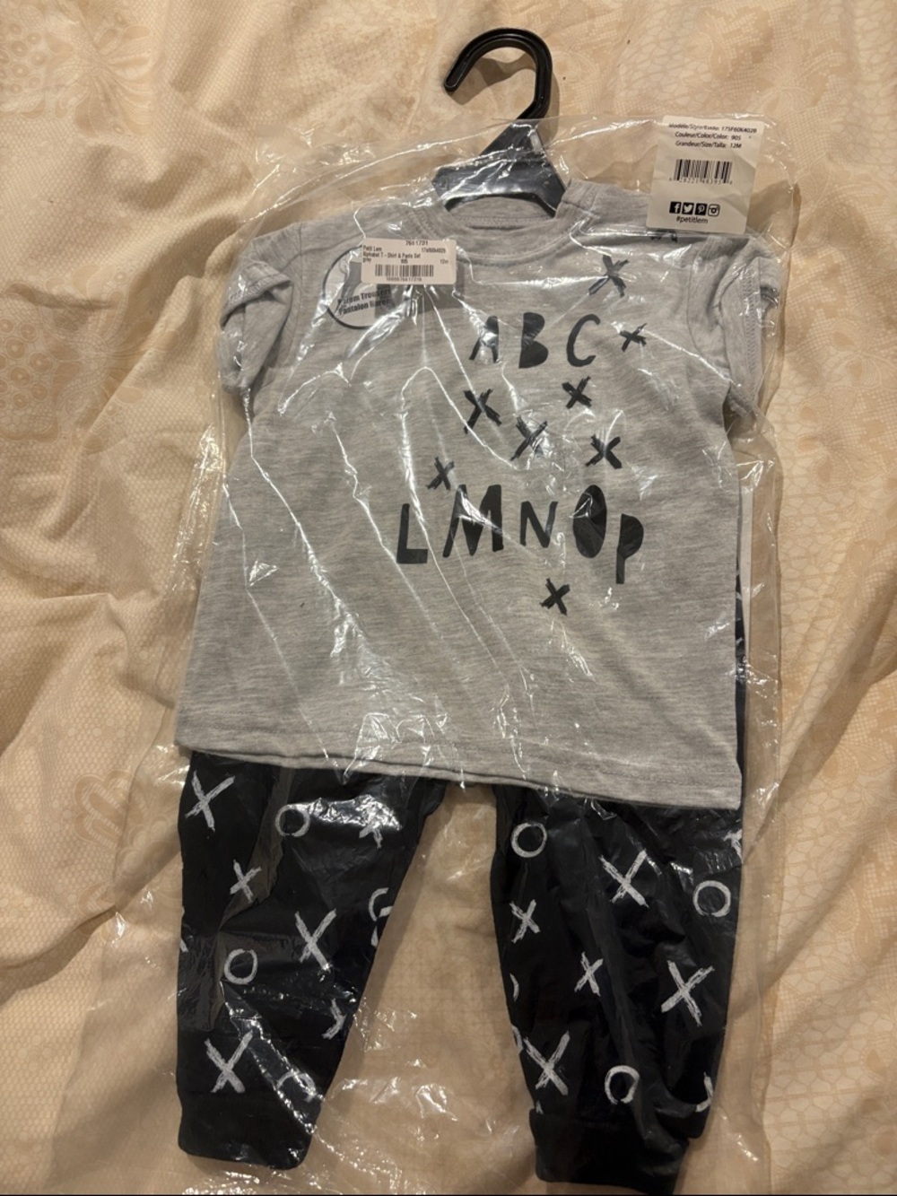 Petit Lem Gray and Black ABC X/O Matching Set